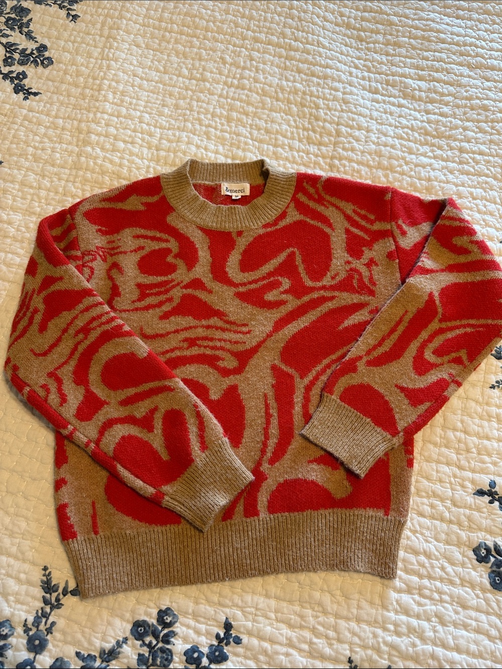 Women’s Crewneck Sweater in Red and Tan by Innocent